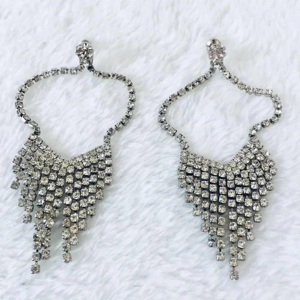 Silver Tone Post Pierced Earrings Clear Sparkling